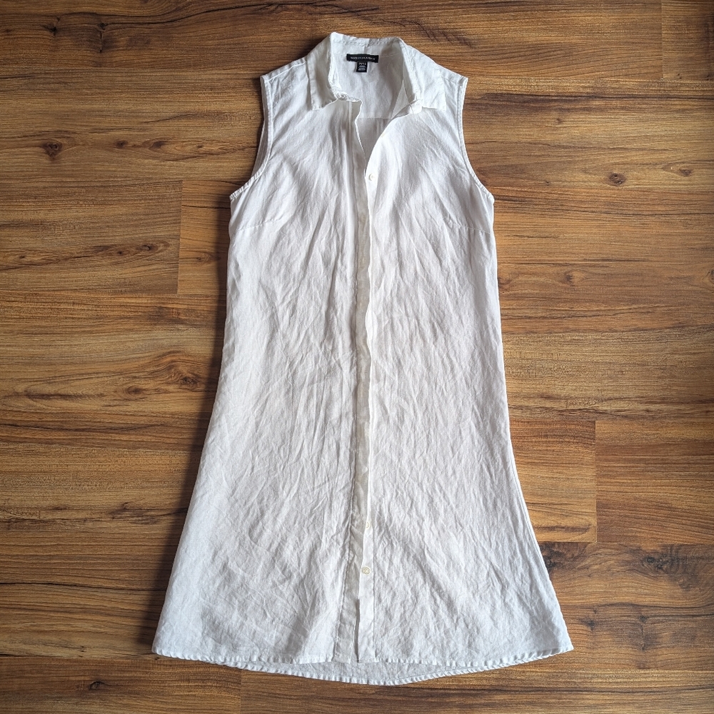 Saks Fifth Avenue White Linen Shirt Dress Size S